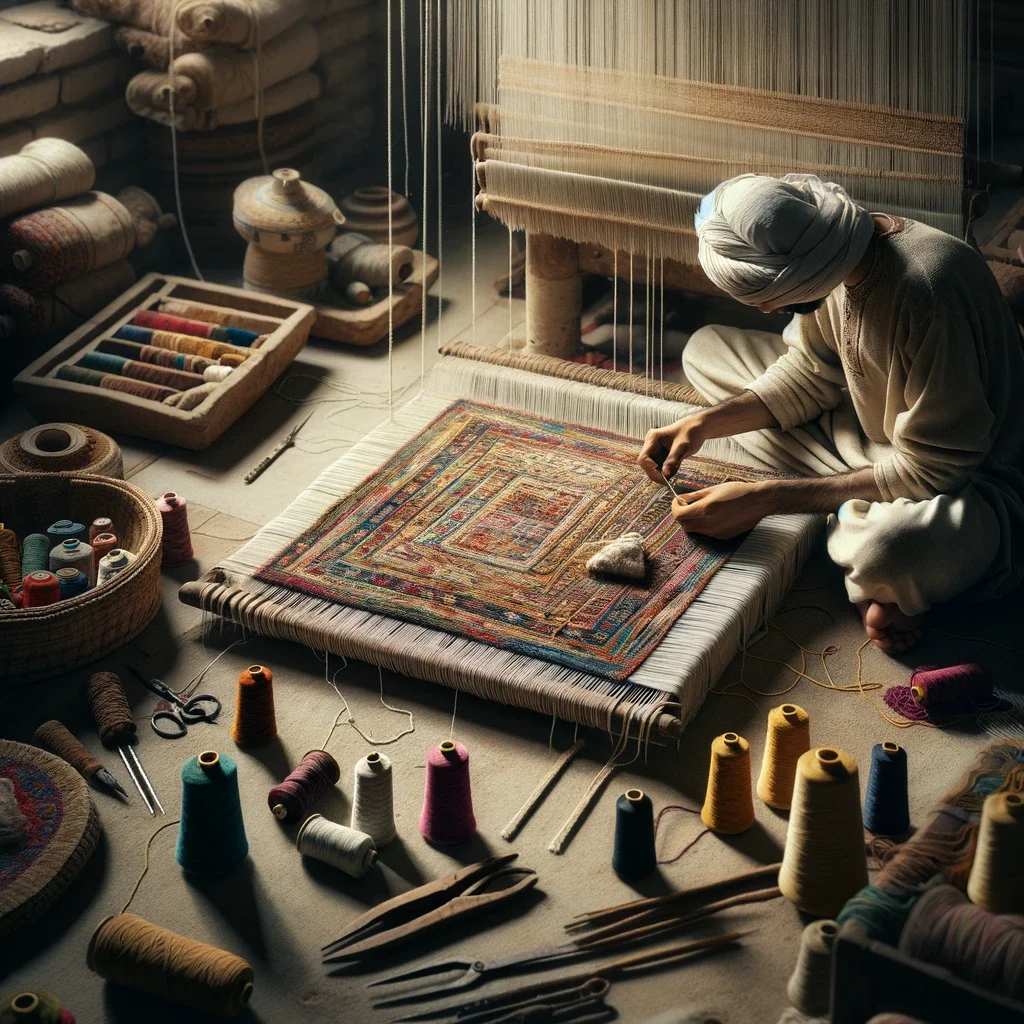 artisan crafting a hand-knotted rug
